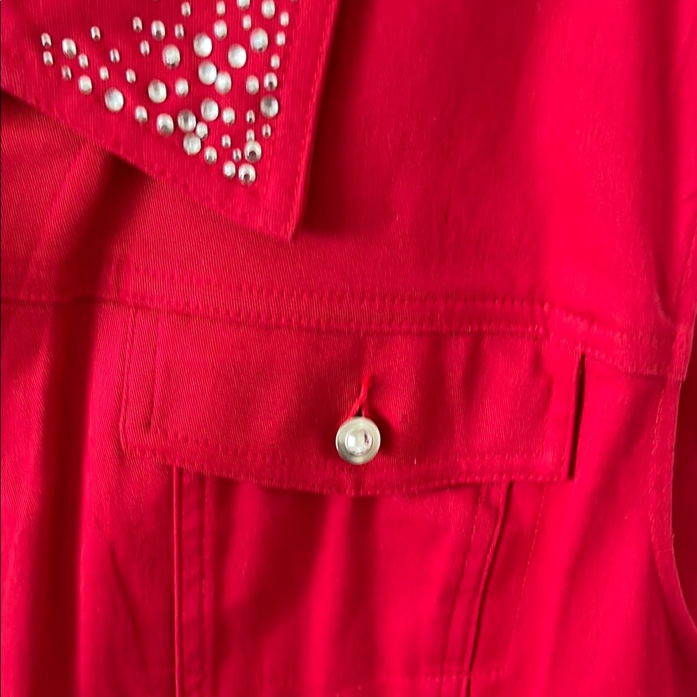 Ruby Red Sleeveless Button-Up Top with Studded Collar and Placket - Picture 4 of 5